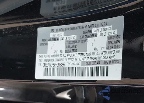 2023 Mazda 3 2.5 S Preferred из США, поврежденный, VIN 3MZBPACM5PM363455